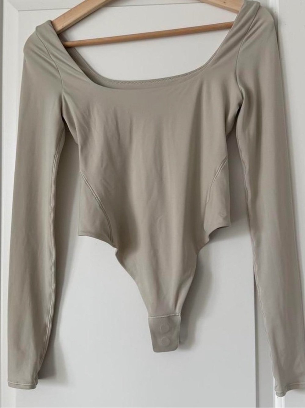 lululemon athletica Long Sleeve Nulu Square-Neck Bodysuit in Taupe